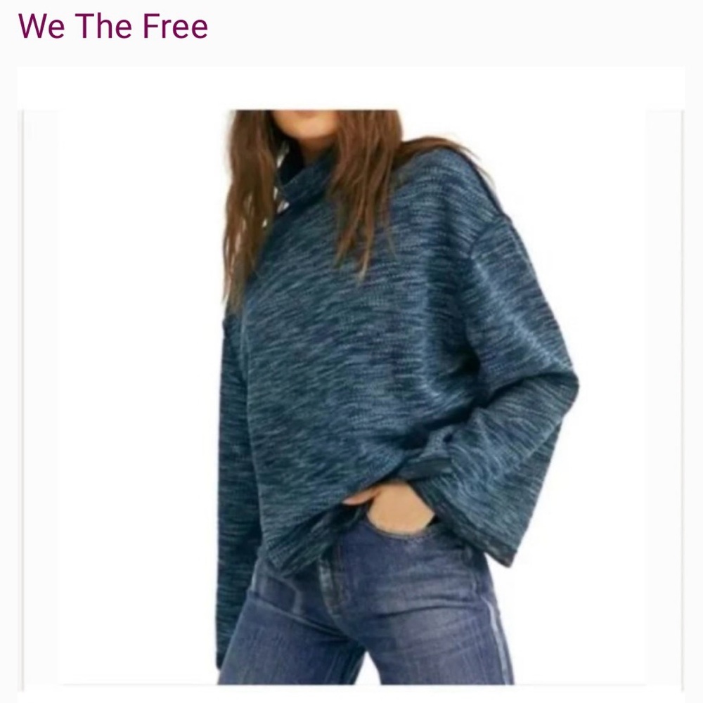 Free People We The Free Sunny Days Marled Blue Turtleneck Sweater Bell Sleeve XS